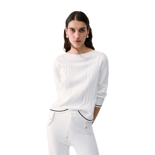 Maglia trecce donna Liu Jo – Pullover in viscosa con bordi a contrasto TF6189MS63.
