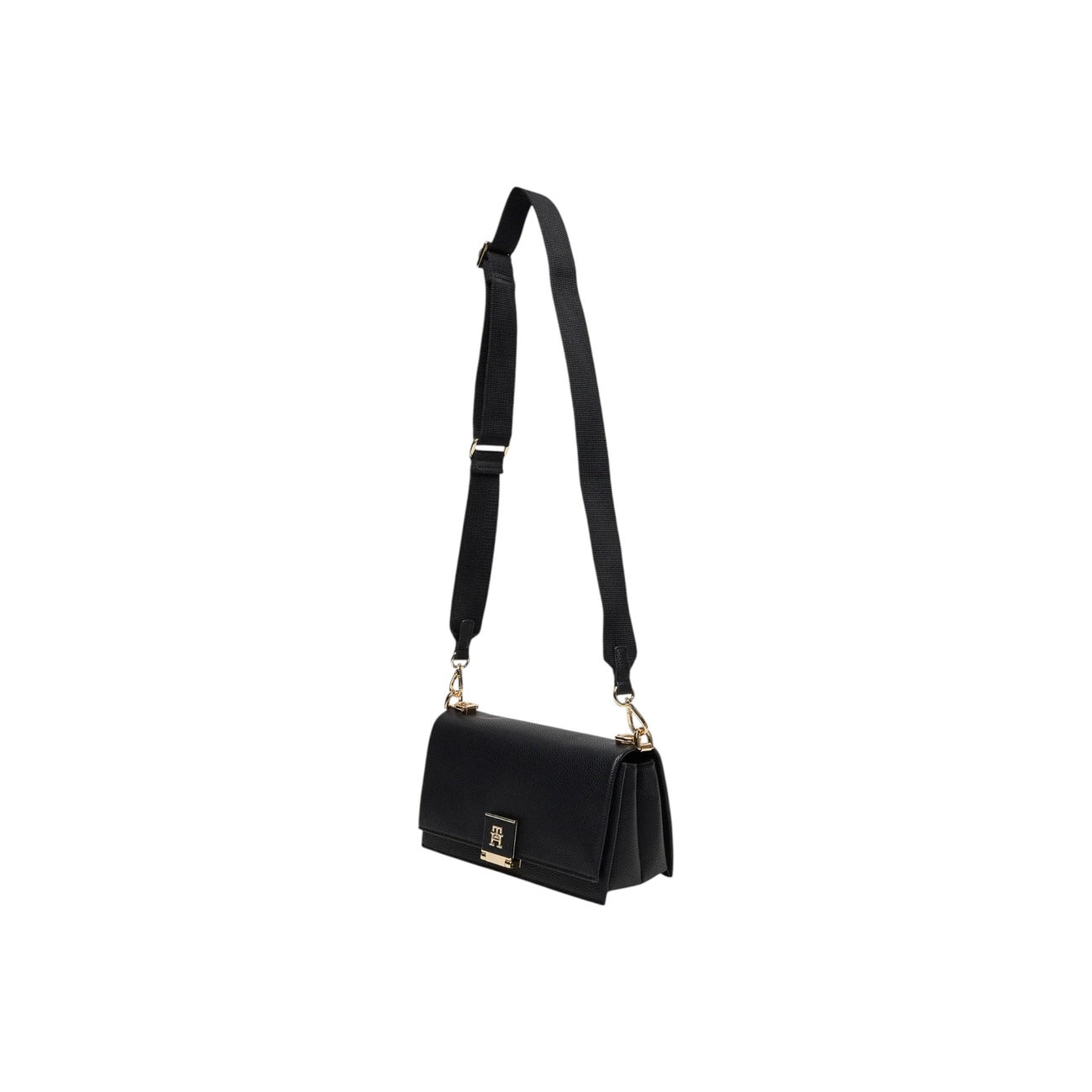 Tommy Hilfiger Borsa Donna Nera a Mano e Tracolla con Bottone - Borsa Poliuretano 25x14x12cm