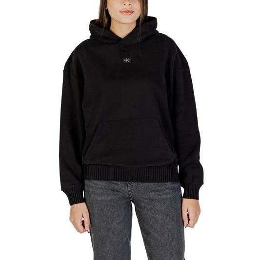 Calvin Klein Jeans Women's Black Hoodie with Print - Long-Sleeved Cotton Sweatshirt with Pockets