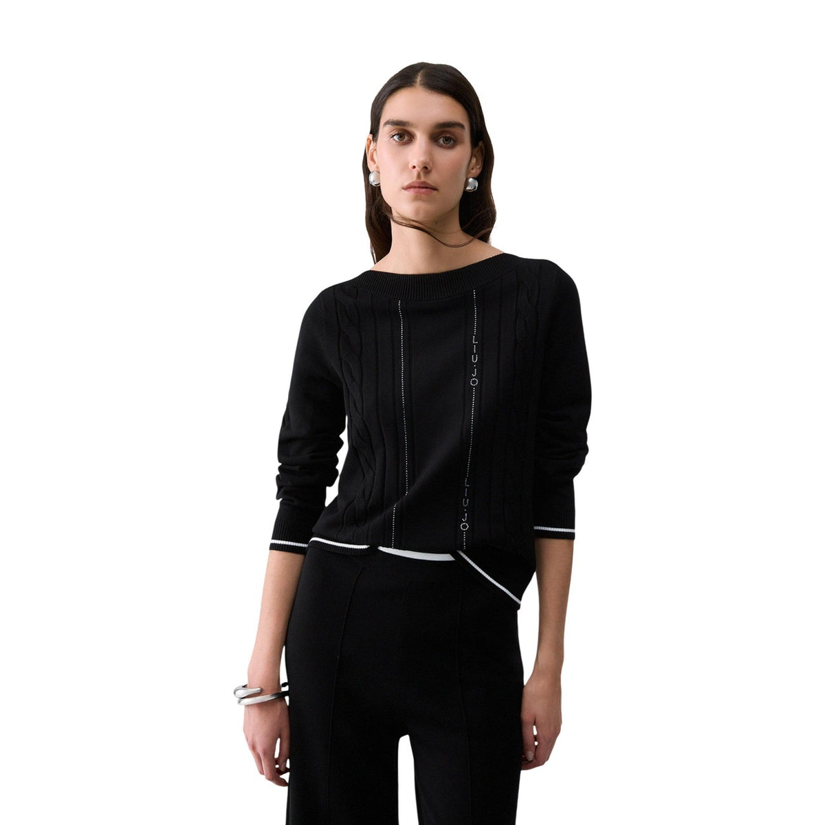 Maglia trecce donna Liu Jo – Pullover in viscosa con bordi a contrasto TF6189MS63.