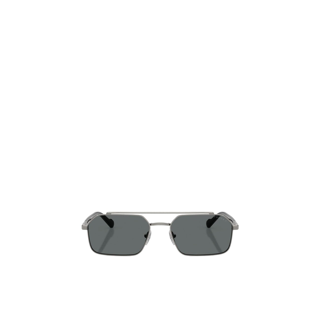 Occhiali da Sole Uomo Vogue VO4356S Polarizzati; Occhiali in metallo grigio canna di fucile spazzolato con lenti polarizzate e montatura geometrica a goccia. Frontale 