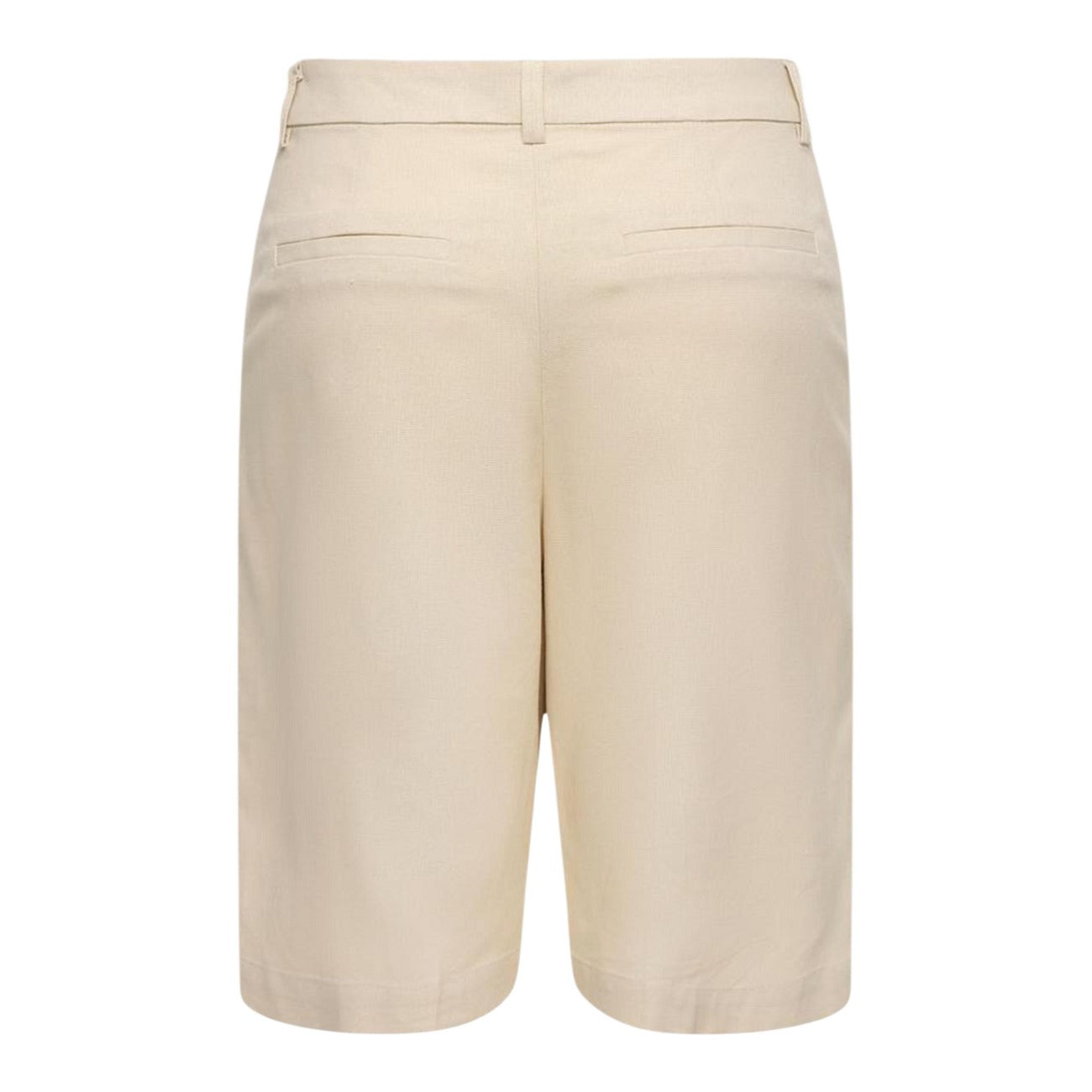 Bermuda JDY Jdynaomi Beige; 75% Viscosa, 25% Cotone. Taglio dritto sartoriale, vita regular, tasche laterali. Tessuto leggero e traspirante, ideale per ufficio e tempo libero. Stile casual raffinato. Posteriore 