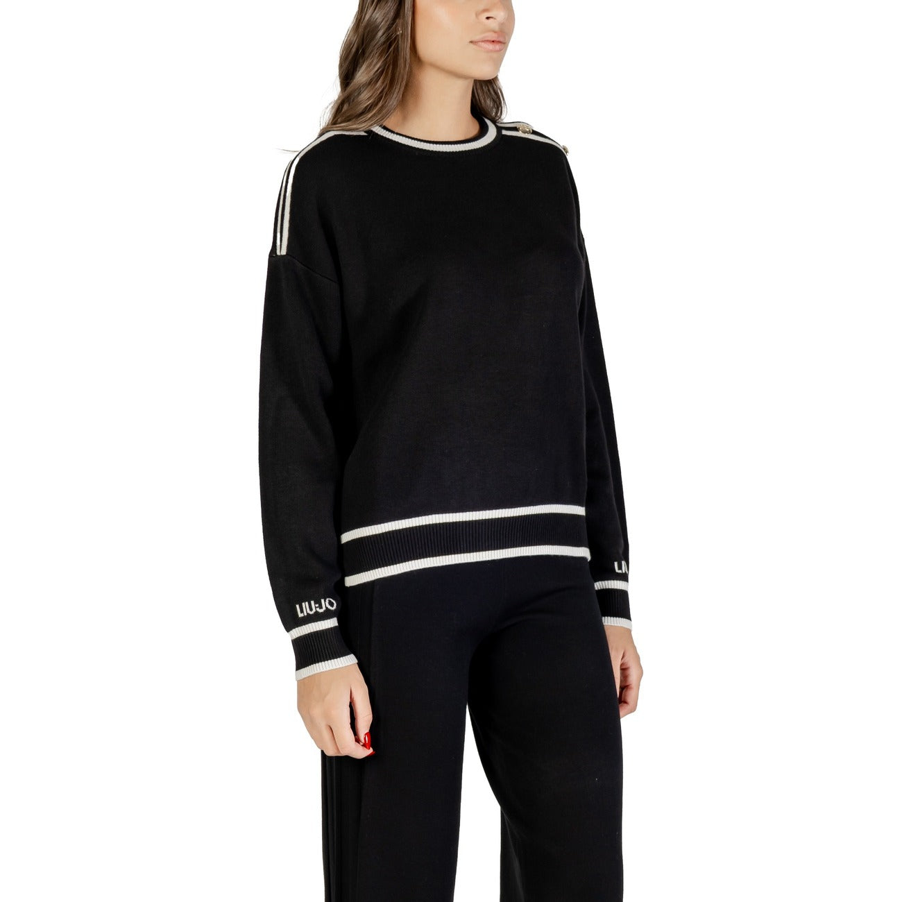 Liu Jo Maglia Donna Nera Maniche Lunghe Scollo Tondo - Maglia Viscosa Poliammide Seta