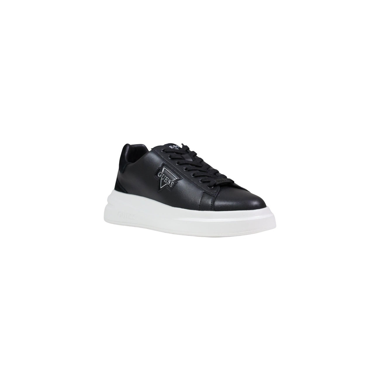 Sneakers Guess Elban; Nero, Mix Poliestere/Suede. Logo in rilievo, suola 3 cm, calzata leggera e resistente. Scarpa 4 stagioni, stile urban sofisticato. Vista frontale 