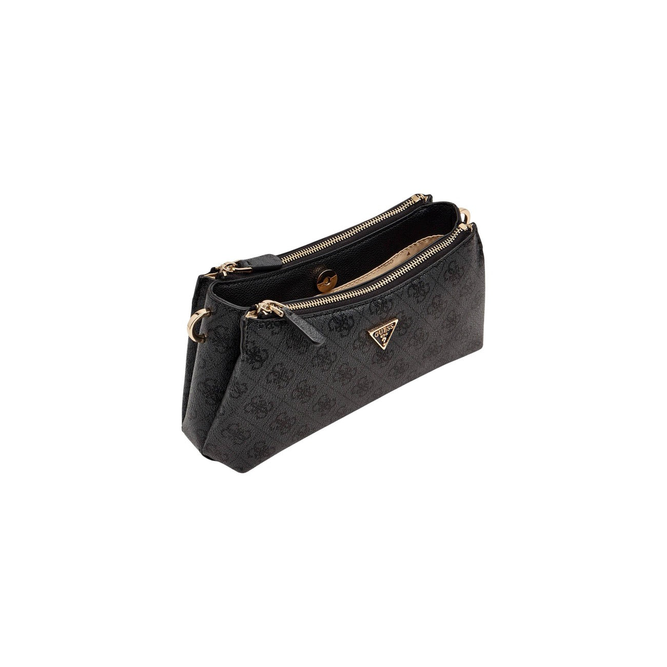 Borsa Guess Noelle II Crossbody; 100% Poliuretano. Motivo monogramma, 3 scomparti interni, dettagli gold. Doppia portabilità (spalla/crossbody), stile contemporaneo e funzionale.