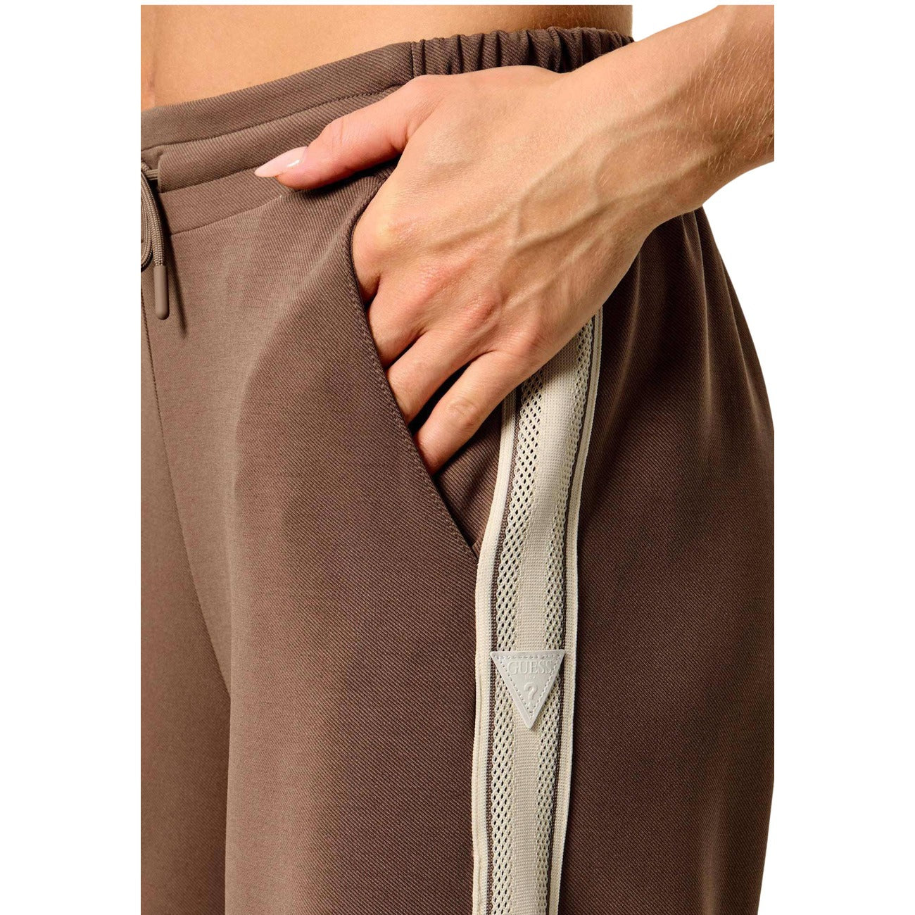 Pantaloni Guess donna marroni gamba larga bande laterali elastico vita MEROPE WIDE LEG⁠