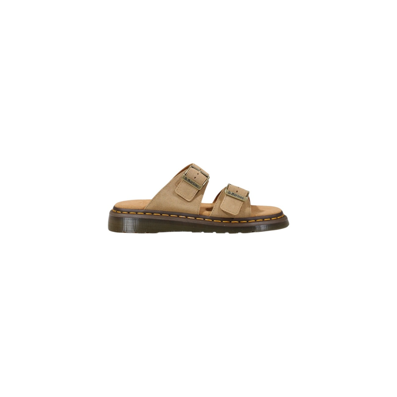 Sandali Dr. Martens Josef; Beige. 100% Pelle Bronx Suede robusta, doppia fibbia, cuciture gialle. Design unisex dall'aspetto vissuto e comfort duraturo.