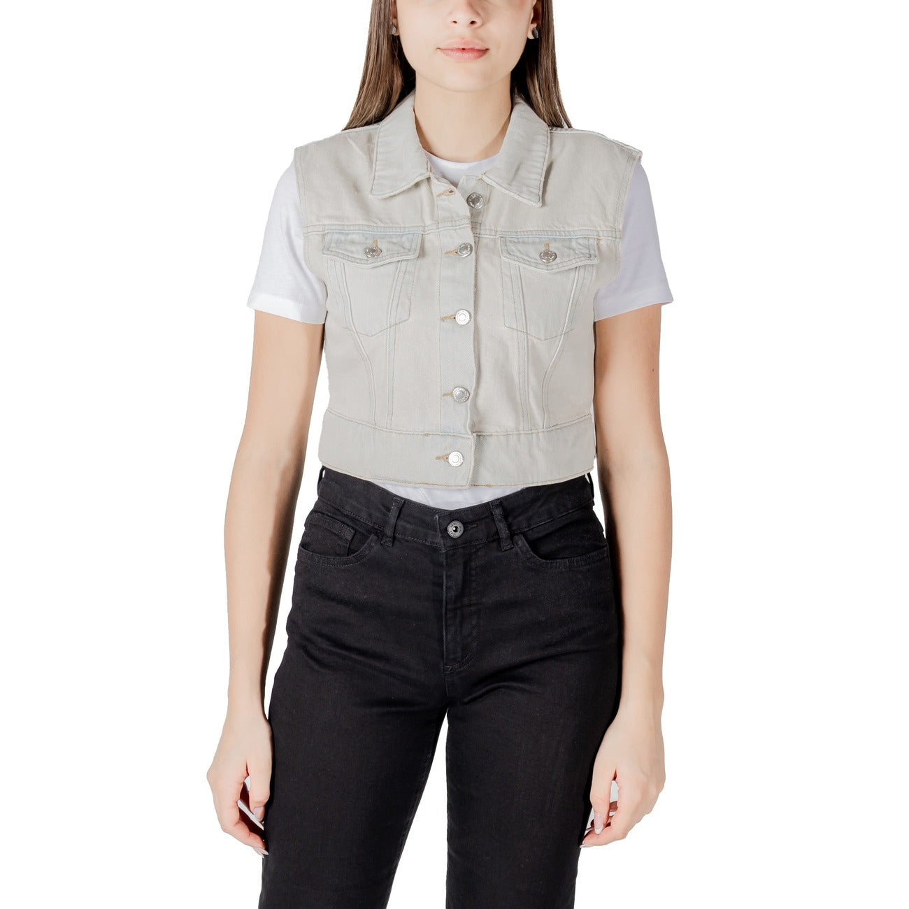 Only Gilet di Jeans Donna Smanicato Bottoni 80% Cotone 20% Cotone Organico Autunno/Inverno 15341352