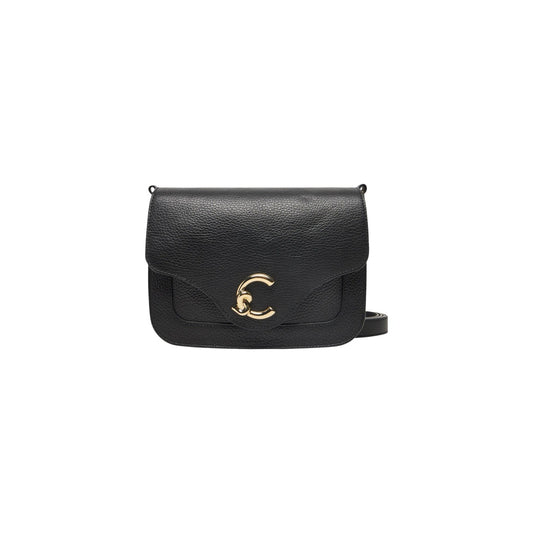 Borsa a tracolla Coccinelle nera C-ME E1 SSL 15 01 21. Borsa piccola da donna in vera pelle nera con dettaglio logo C oro sulla patta, tracolla regolabile e chiusura zip, borsa elegante e casual chic 4 stagioni Coccinelle.