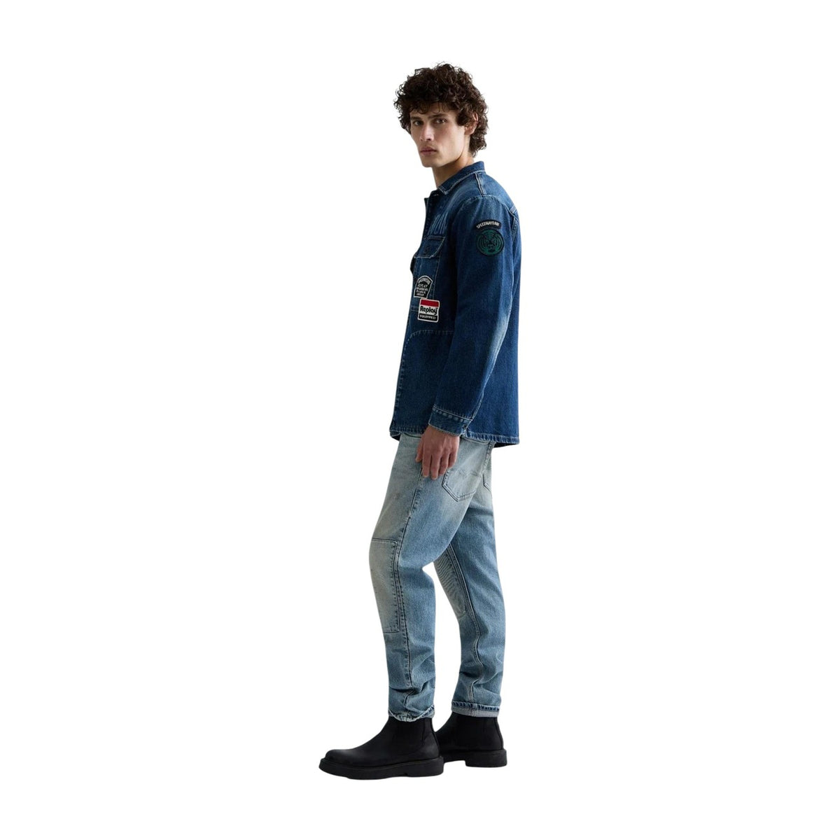 Giacca jeans uomo Replay – Giubbino denim con patch e lettering M13MD .0PL.795 22F.