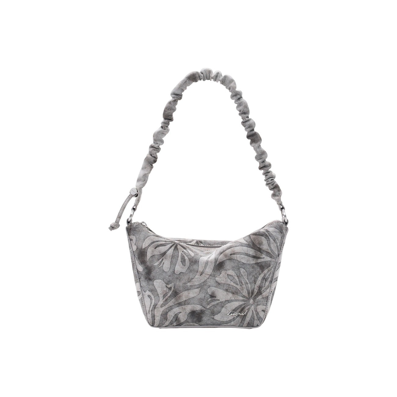 Borsa Media Ricamata SS26; effetto consumato, tracolle intercambiabili, tasche con zip. Il tocco floreale e vintage per i tuoi look estivi. Vista frontale 