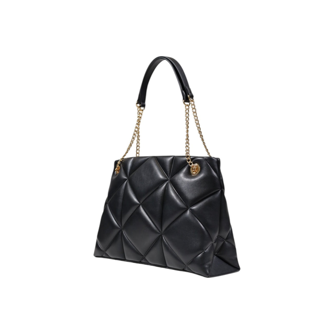 Borsa Love Moschino donna nera a spalla modello JC4040PP1. Borsa grande trapuntata effetto pelle nera con manici a catena oro e cerniera stile casual chic, classico, elegante e da giorno.