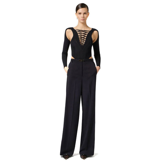 Elisabetta Franchi Pantaloni Donna Neri con Zip Bottone - Pantaloni Poliestere Elastan