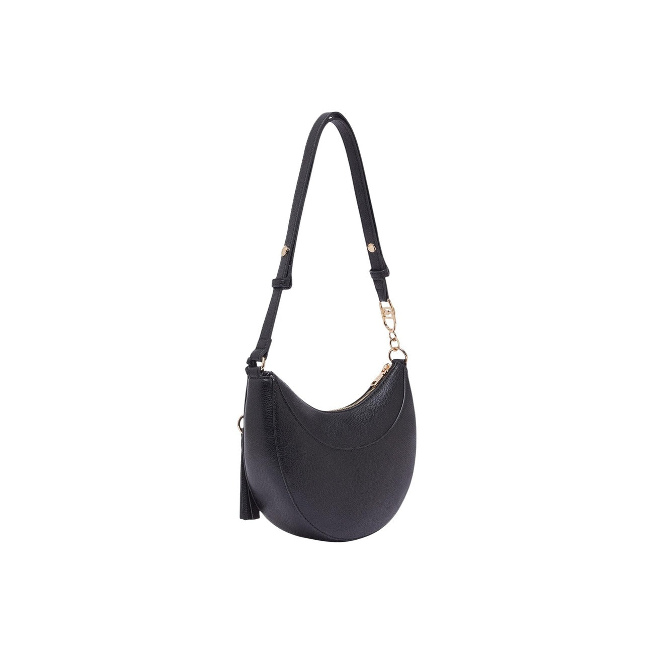 Liu Jo Borsa Hobo media effetto bottalato nero, manico con logo LJ in metallo e charm nappina, chiusura sicura con zip e stile urban sofisticato. Vista posteriore con tracolla 
