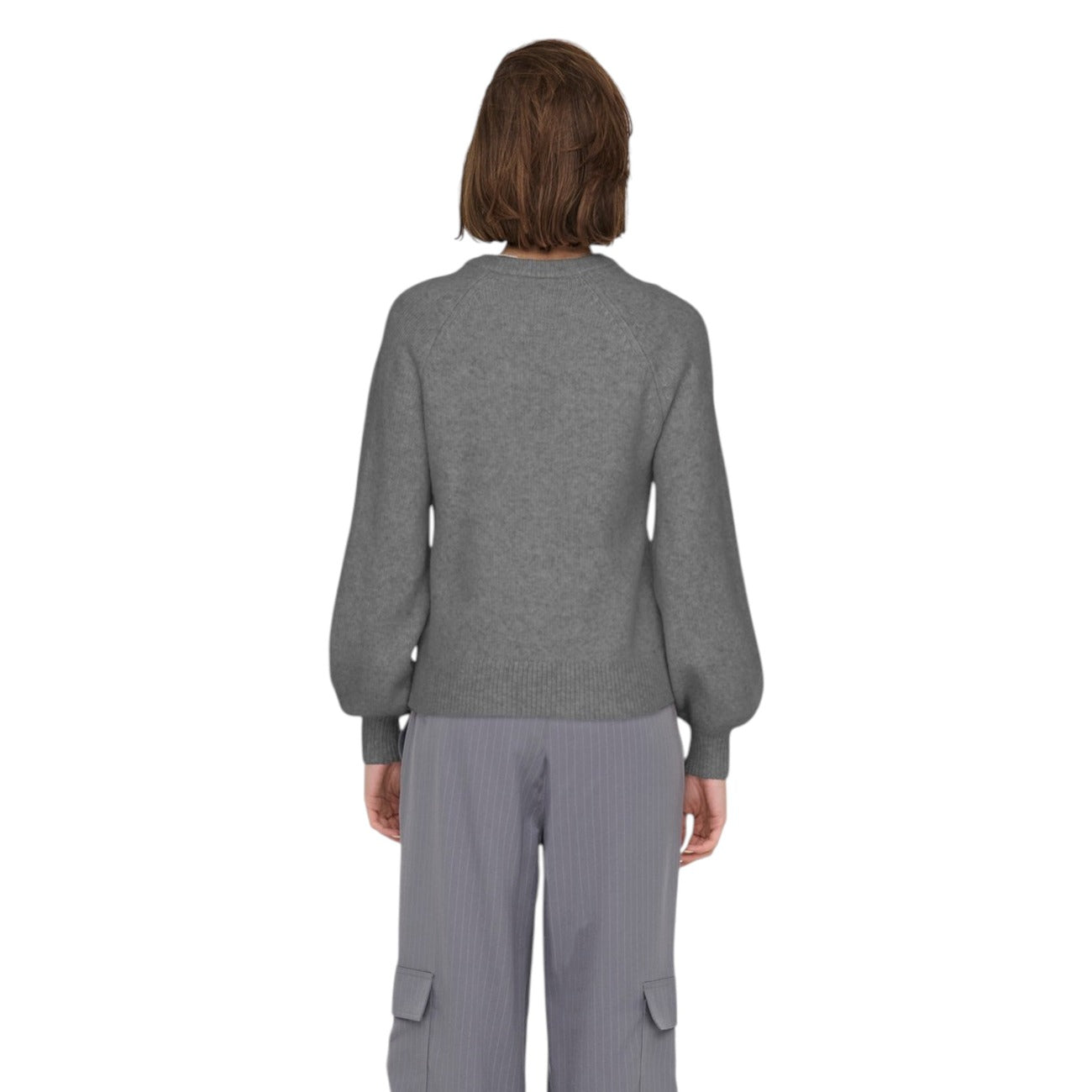 Only Maglioncino Donna Grigio Maniche Lunghe - Maglia Acrilico Scollo Tondo