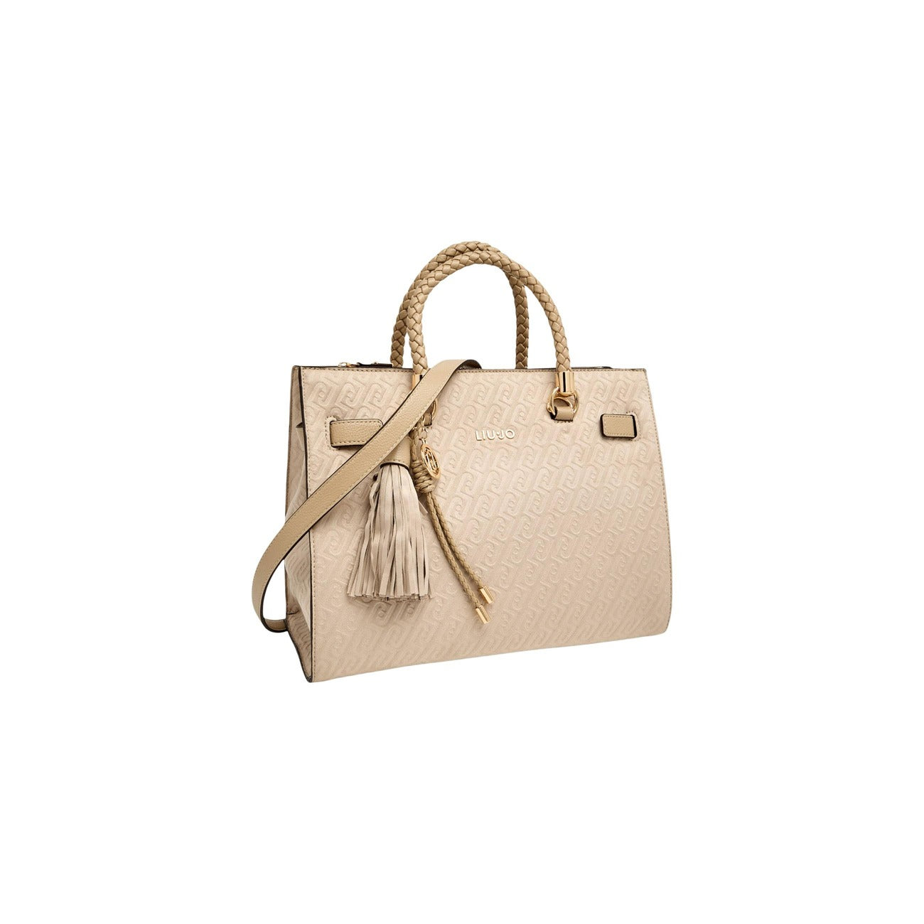 Borsa Liu Jo donna beige con tasca interna 100% poliestere 32x25x17 cm - dettaglio laterale con nappa
