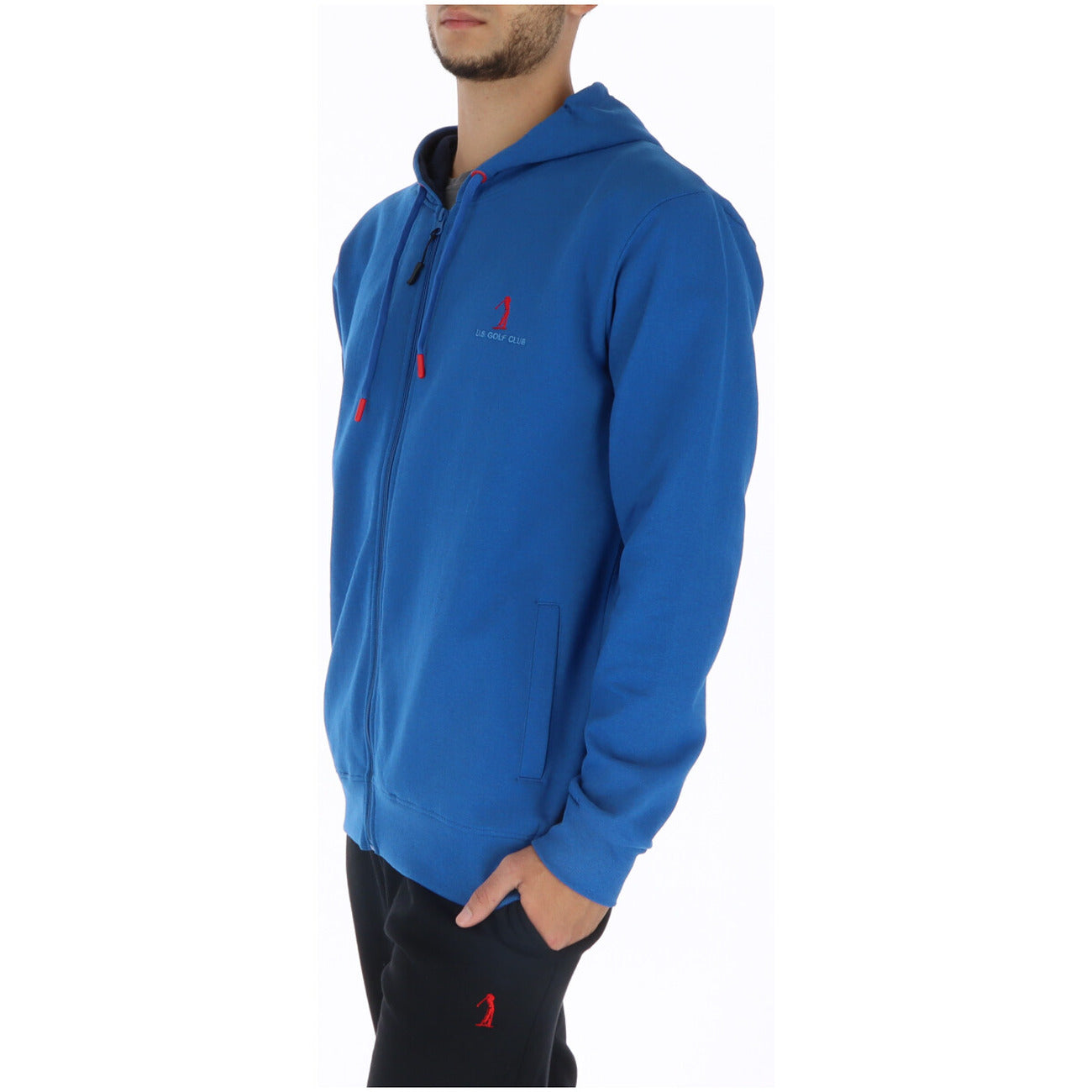 U.s. Golf Club Felpa Cappuccio Uomo Azzurra Cerniera Maniche Lunghe Tasche Anteriori Cotone 80% Poliestere 20% F441433