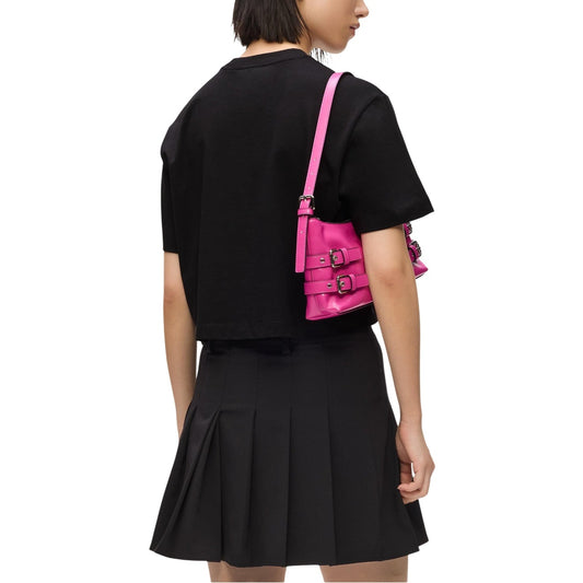 T-shirt Karl Lagerfeld Jeans CROPPED CON GRAFFITI donna nera maniche corte scollo tondo con stampa 100% cotone - vista posteriore retro indossata da modello