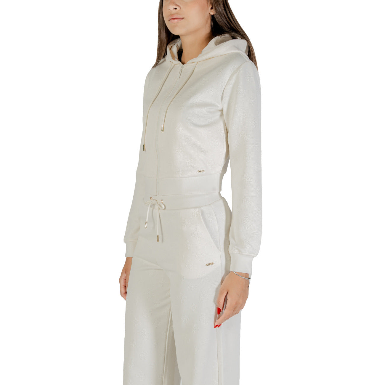 Guess Active Felpa Zip Donna Bianca V5YQ06 KBSL2 - Cotone 23%