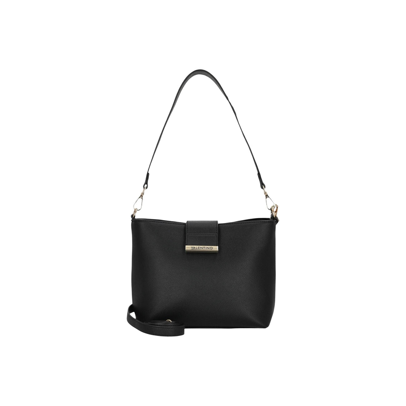 Borsa Media Nera Donna Valentino Bags Clio; Misure 7x22x7 cm. Tessuto 100% poliuretano stile mezzaluna con chiusura a zip. Tracolla a spalla regolabile con finiture e fibbia dorate, stile elegante e casual.