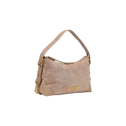 Borsa Love Moschino donna beige tracolla media effetto scamosciato manici oro zip JC4091PP⁠