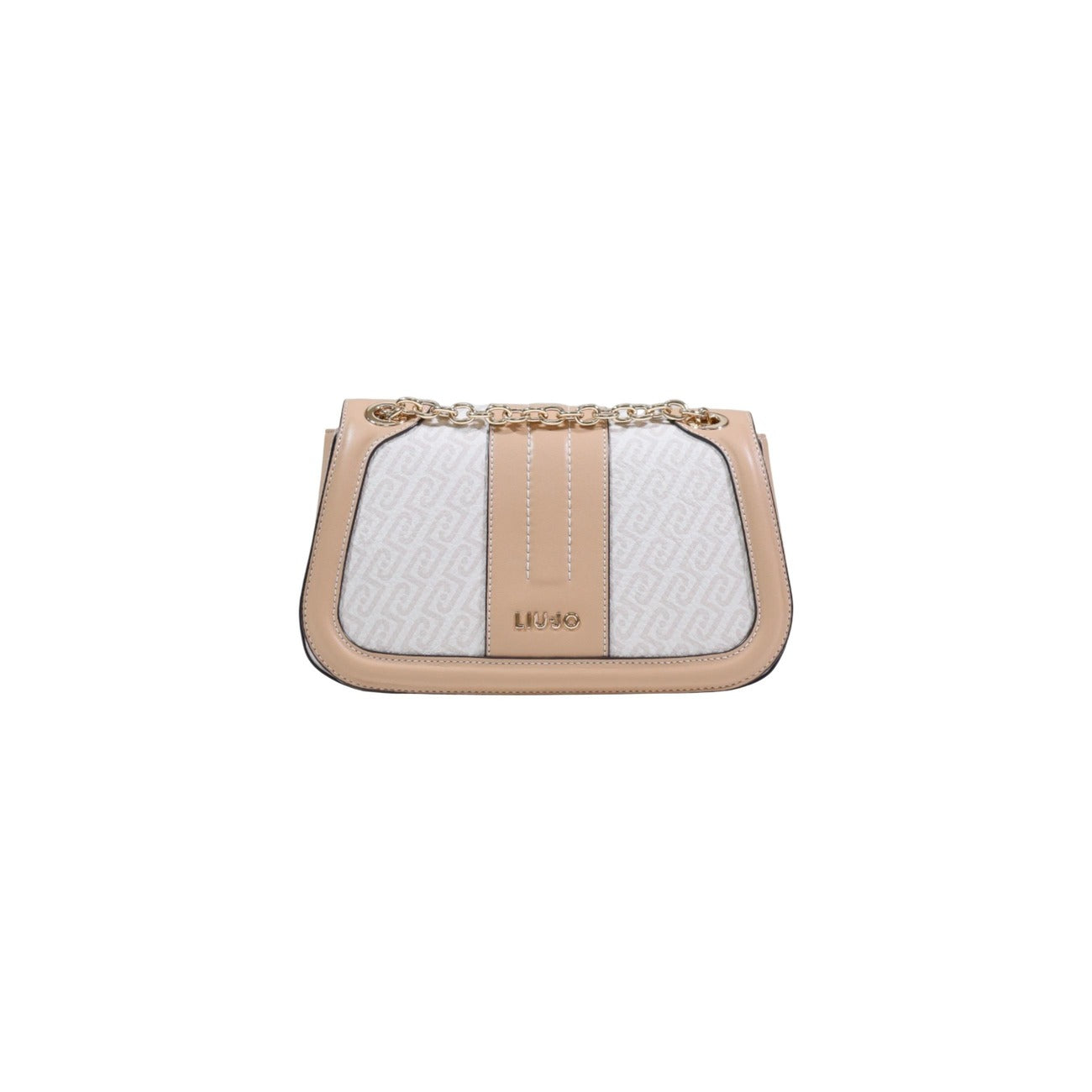 Borsa crossbody Liu Jo; texture monogram, catena dorata, chiusura magnetica, 100% poliuretano. Design sofisticato e funzionale. Vista frontale 