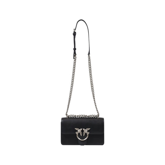 Borsa donna Pinko Mini Love Bag One nero argento – Tracolla piccola pelle mano seta 100074A0F1-Z99O.