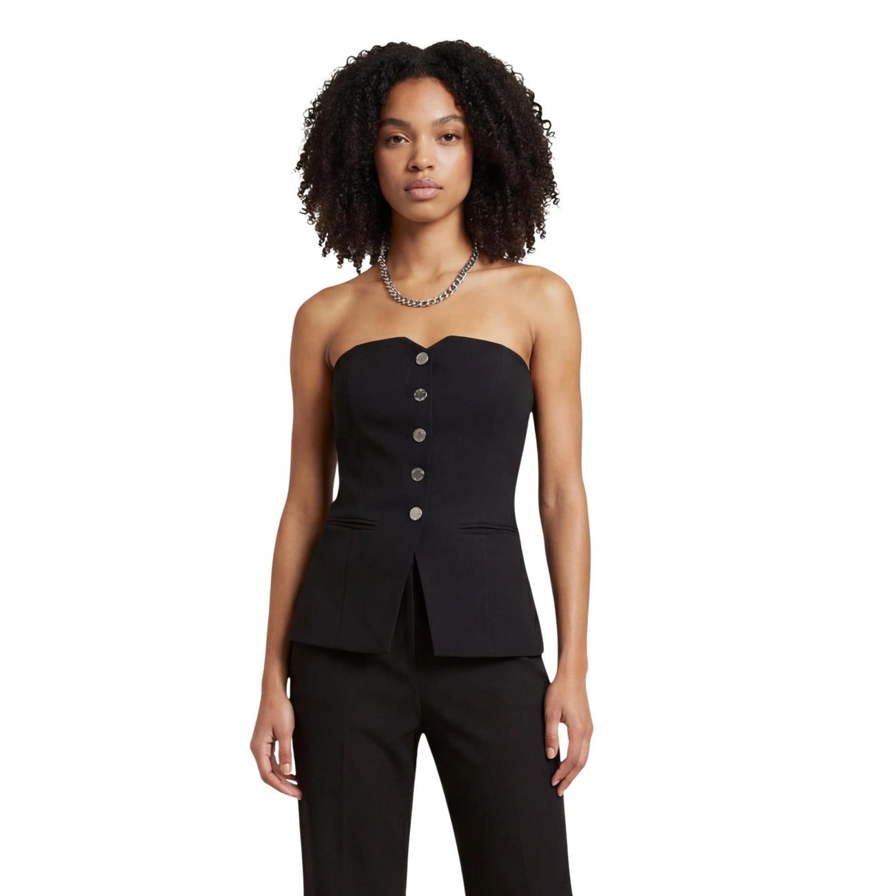 Top nero off-shoulder nero Morgan De Toi Clodi, tessuto stretch con cotone e poliestere riciclato, scollatura tonda e spalle nude, vestibilità confortevole.
