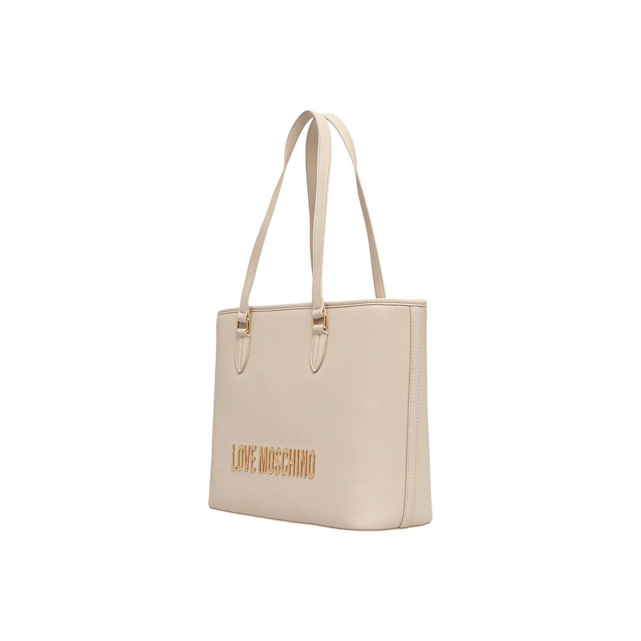 Borsa Love Moschino donna beige grande modello JC4190PP1. Shopping bag tote color beige fango/nude adatta per il lavoro e l'ufficio, con manici lunghi, scomparto ampio e scritte logo in rilievo sul davanti, stile casual chic ed elegante.