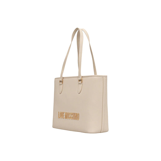 Borsa Love Moschino donna beige grande modello JC4190PP1. Shopping bag tote color beige fango/nude adatta per il lavoro e l'ufficio, con manici lunghi, scomparto ampio e scritte logo in rilievo sul davanti, stile casual chic ed elegante.