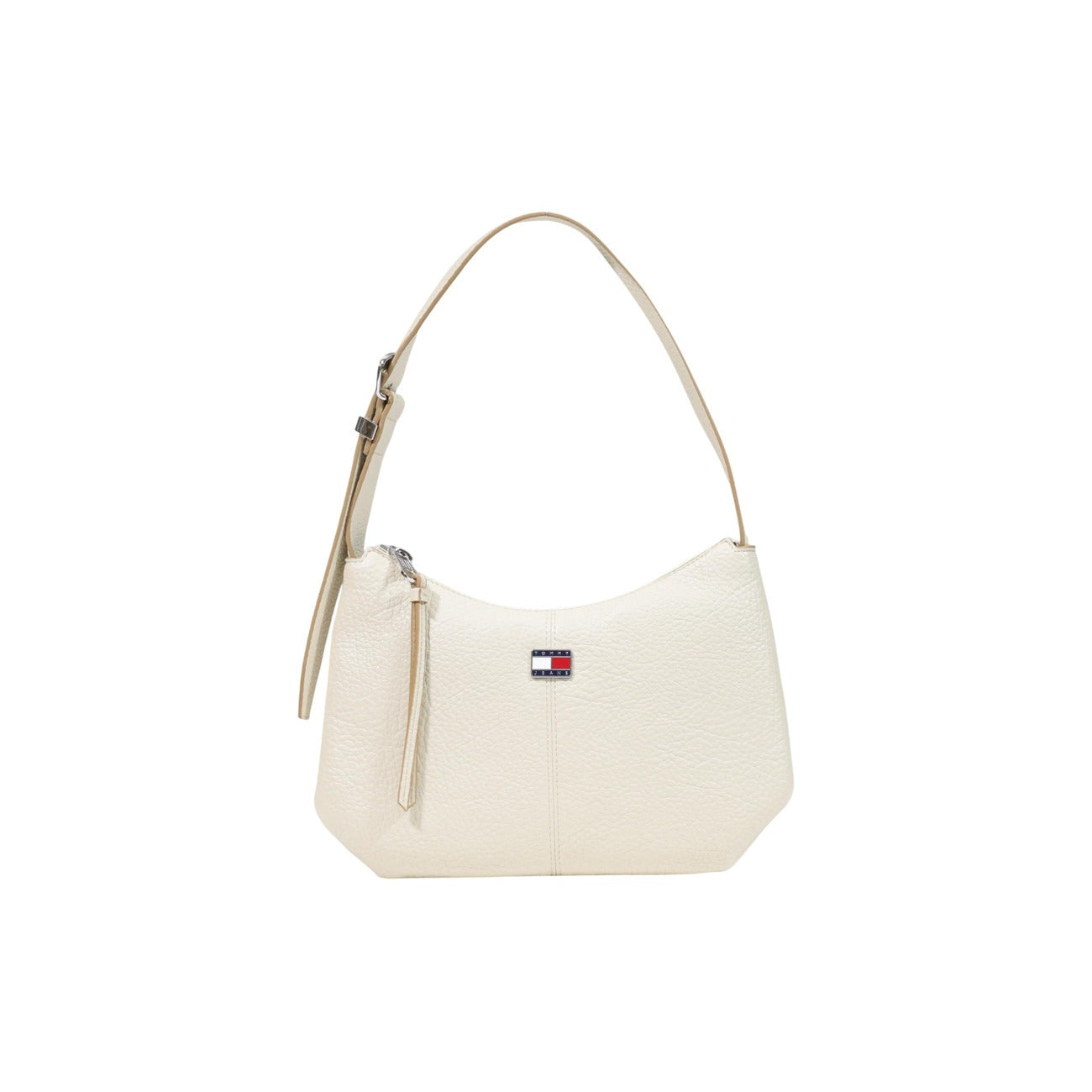 Borsa a spalla avorio Tommy Hilfiger TJW Slouchy City AW0AW18777. Borsa piccola donna color panna in ecopelle morbida con tracolla regolabile, logo in metallo e chiusura zip, borsa casual e chic 4 stagioni.