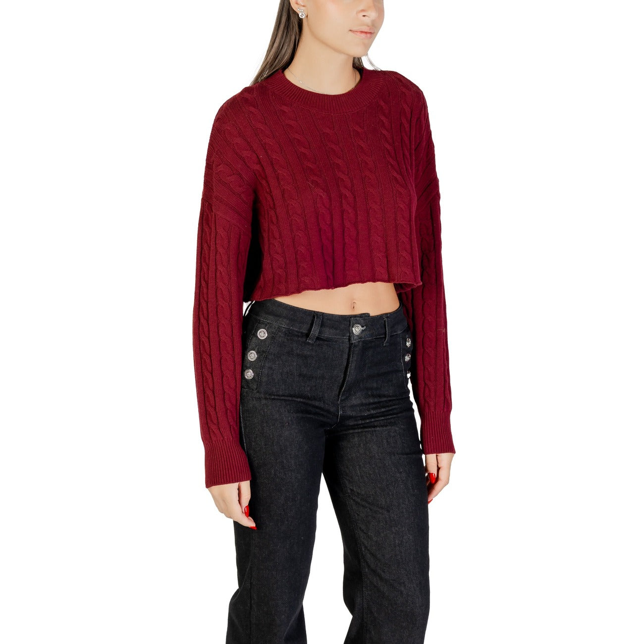 Only Maglia Donna Bordeaux Maniche Lunghe Scollo Tondo - Maglia Poliestere