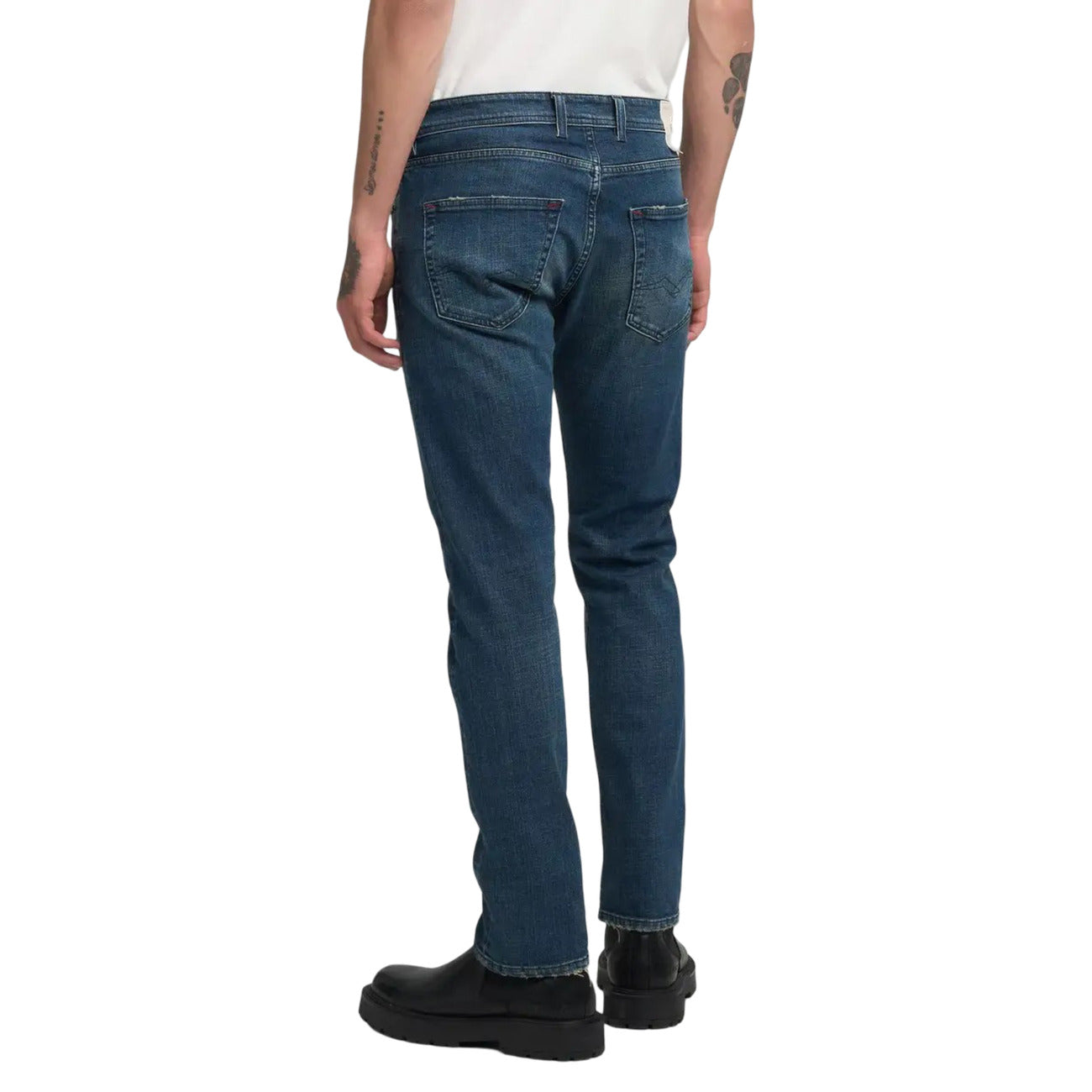 Replay Jeans Uomo Blu con Zip e Bottone Tasche Anteriori e Posteriori - Jeans Cotone Elastan