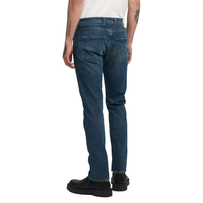 Replay Jeans Uomo Blu con Zip e Bottone Tasche Anteriori e Posteriori - Jeans Cotone Elastan