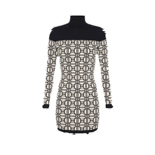 Abito corto Elisabetta Franchi multicolore - dettaglio pattern geometrico in primo piano
