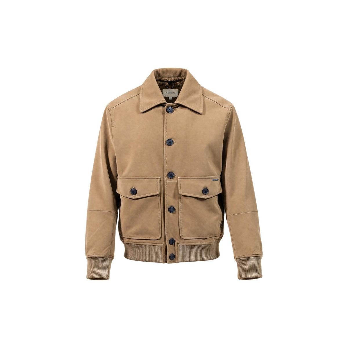 Bomber ecopelle uomo Gianni Lupo – Giubbotto beige con colletto in shearling GL9857.