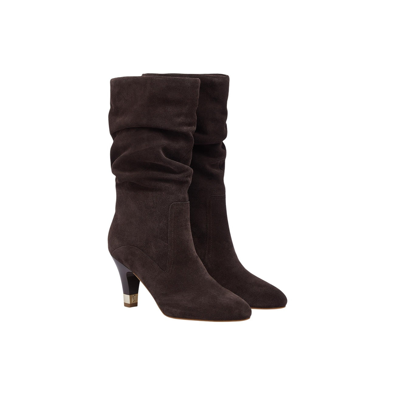 Stivali Liu Jo Blake 04 marroni donna SF6083PX002. Stivaletti da donna in pelle marrone con gambale arricciato slouchy, tacco a cono medio 7 cm e inserto metallico, scarpe invernali ed eleganti in vera pelle.