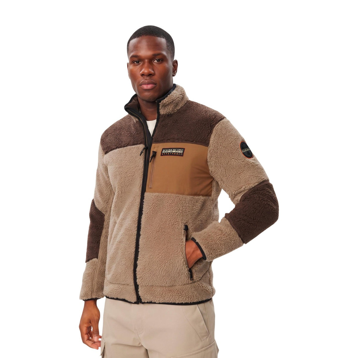 Giacca pile uomo Napapijri Yupik FZ 5 – Pile colorblock blu beige nero con zip YUPIK FZ 5.