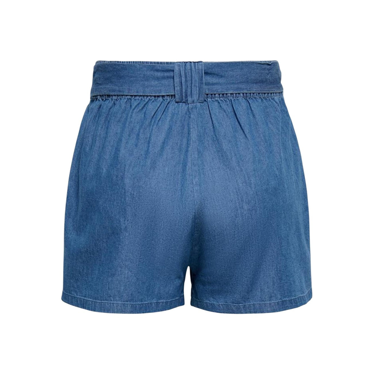Shorts Only Onlnova Azure Blu; 100% Cotone. Vita alta con cintura annodabile, tasche ampie, tessuto leggero e traspirante. Stile casual raffinato, vestibilità regolare per Primavera/Estate. Vista posteriore stesa 
