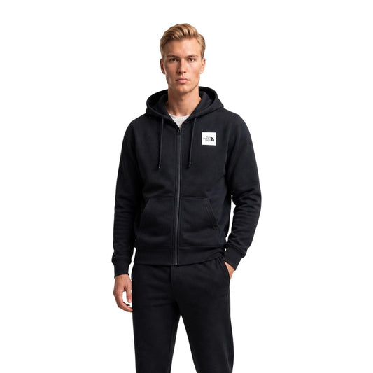 Felpa The North Face con cappuccio e zip modello Box Half Dome. Giacca in felpa sportiva morbida in cotone biologico rigenerativo della linea eco-friendly Circular Design stile outdoor, urban e casual.