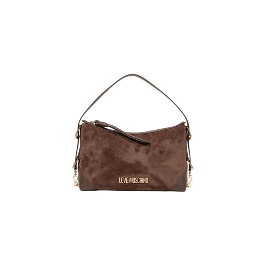 Borsa Love Moschino donna marrone tracolla media effetto scamosciato manici oro zip JC4091PP⁠