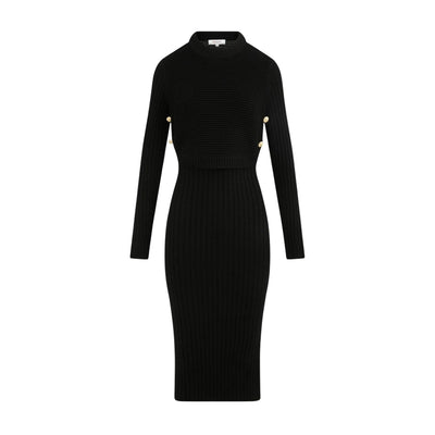 Morgan De Toi Abito Midi Donna Nero Maniche Lunghe - Abito Viscosa Poliestere Poliammide Scollo Tondo