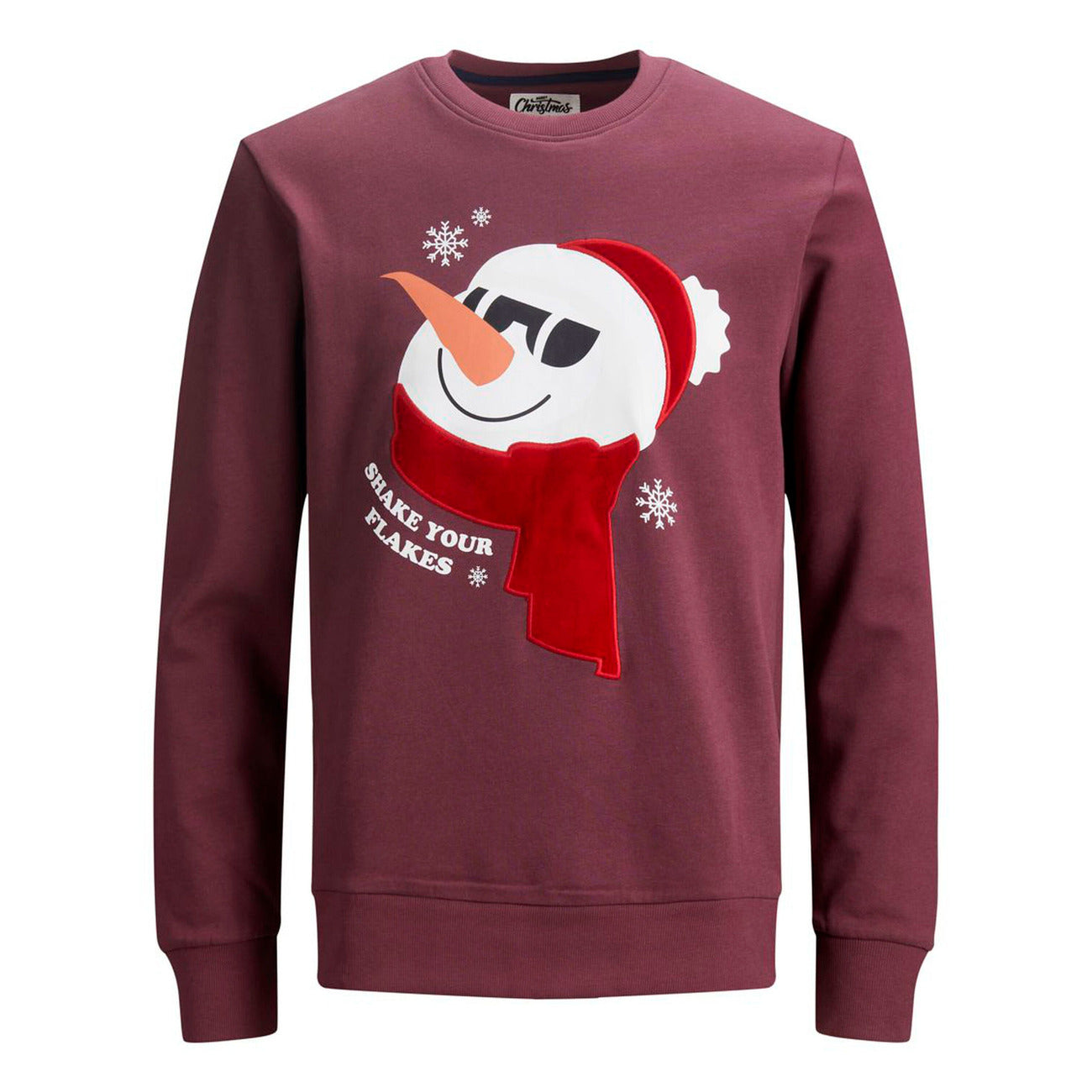 Jack & Jones Felpa Uomo Bordeaux con Stampa Maniche Lunghe Scollo Tondo in Cotone 100% Autunno/Inverno 12198358