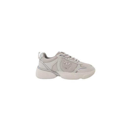 Scarpe Pinko ALBA 03 bianco SS0211P027. Sneakers basse chunky da donna in pelle e tessuto traspirante con suola platform 4 cm, logo a rilievo e finiture lucide metalliche, scarpe casual donna 4 stagioni.