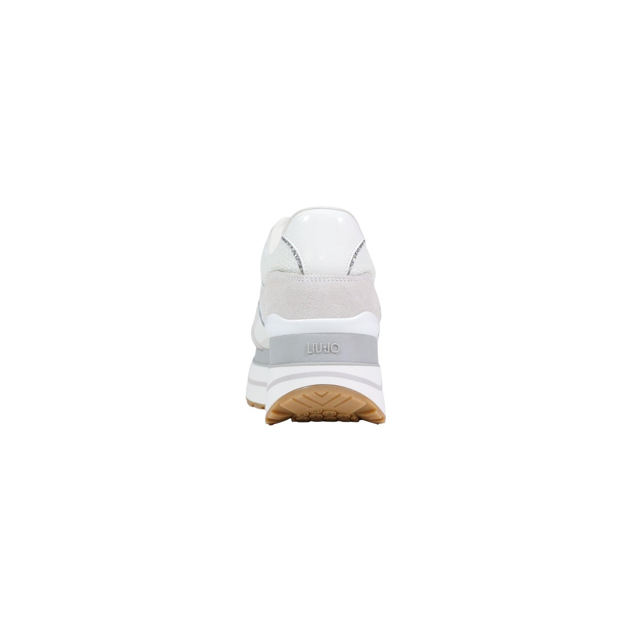 Sneakers Liu Jo Maxi Wonder Plus; Bianco, Mix Ecopelle e Suede. Suola platform 5 cm con logo, soletta morbida, struttura leggera. Versatile e contemporanea, 4 stagioni. Vista posteriore 