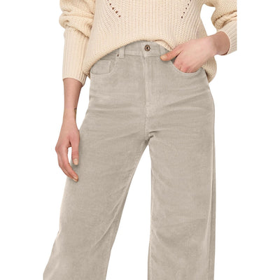 Only Pantaloni Donna Beige con Zip e Bottone Tasche Anteriori e Posteriori - Pantaloni Cotone Elastan