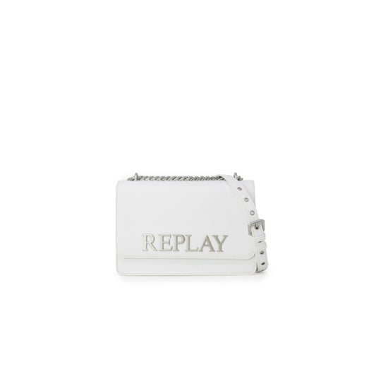 Borsa Replay donna bianca a tracolla con cerniera zip logo 100% poliuretano - vista frontale