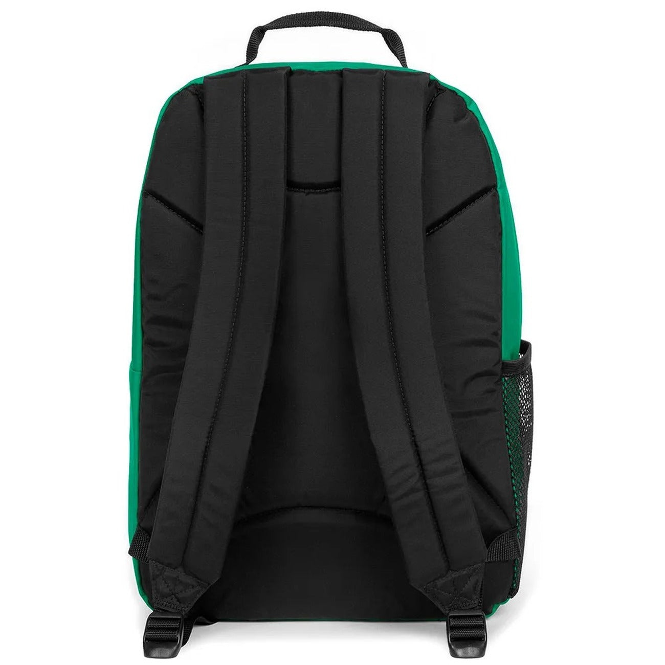 Zaino Eastpak verde; Dimensioni 29x44x28 cm. Doppio comparto con apertura a U, tasca laptop 16 pollici e portaborraccia. Organizer integrato e schienale trapuntato, stile casual-studio. Vista Posteriore 