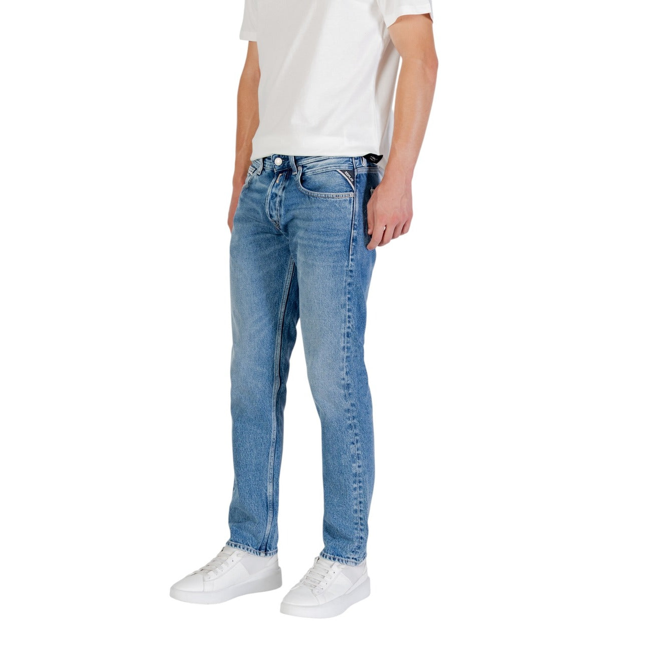 Replay Jeans Uomo Azzurri Effetto Consumato in Cotone 100% con Zip e Bottone Tasche Anteriori e Posteriori MA972.000.886 0C2