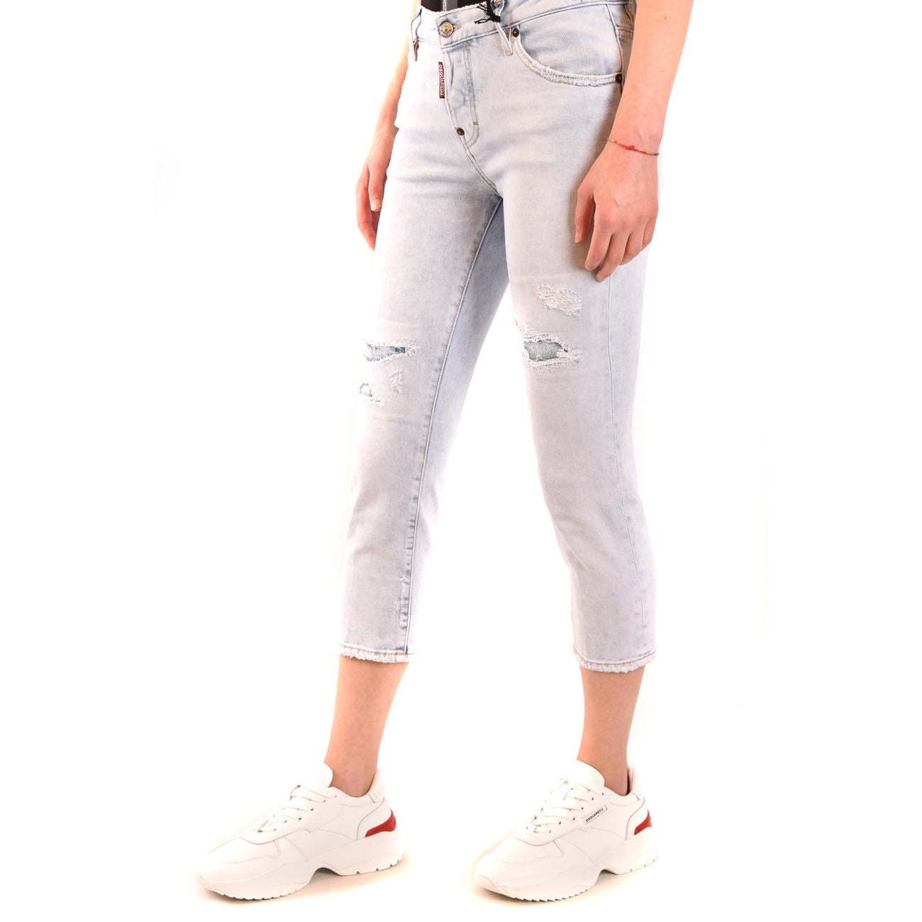 Dsquared2 Jeans Donna Azzurri con Bottoni Tasche Anteriori Posteriori Effetto Strappato Consumato in Cotone 99% Elastan 1% Primavera/Estate V_22641